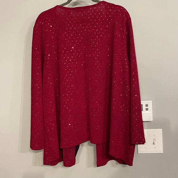 Soft By‎ Avenue Cardigan Red Single Button Sequins Shimmer Long Sleeve Sz 26/28 - Picture 2 of 9